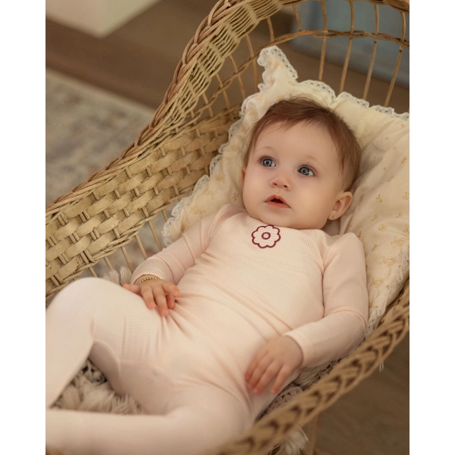 MeMoi Baby Girls "A Little Flower Power" Embroidered Long-Sleeve Footie