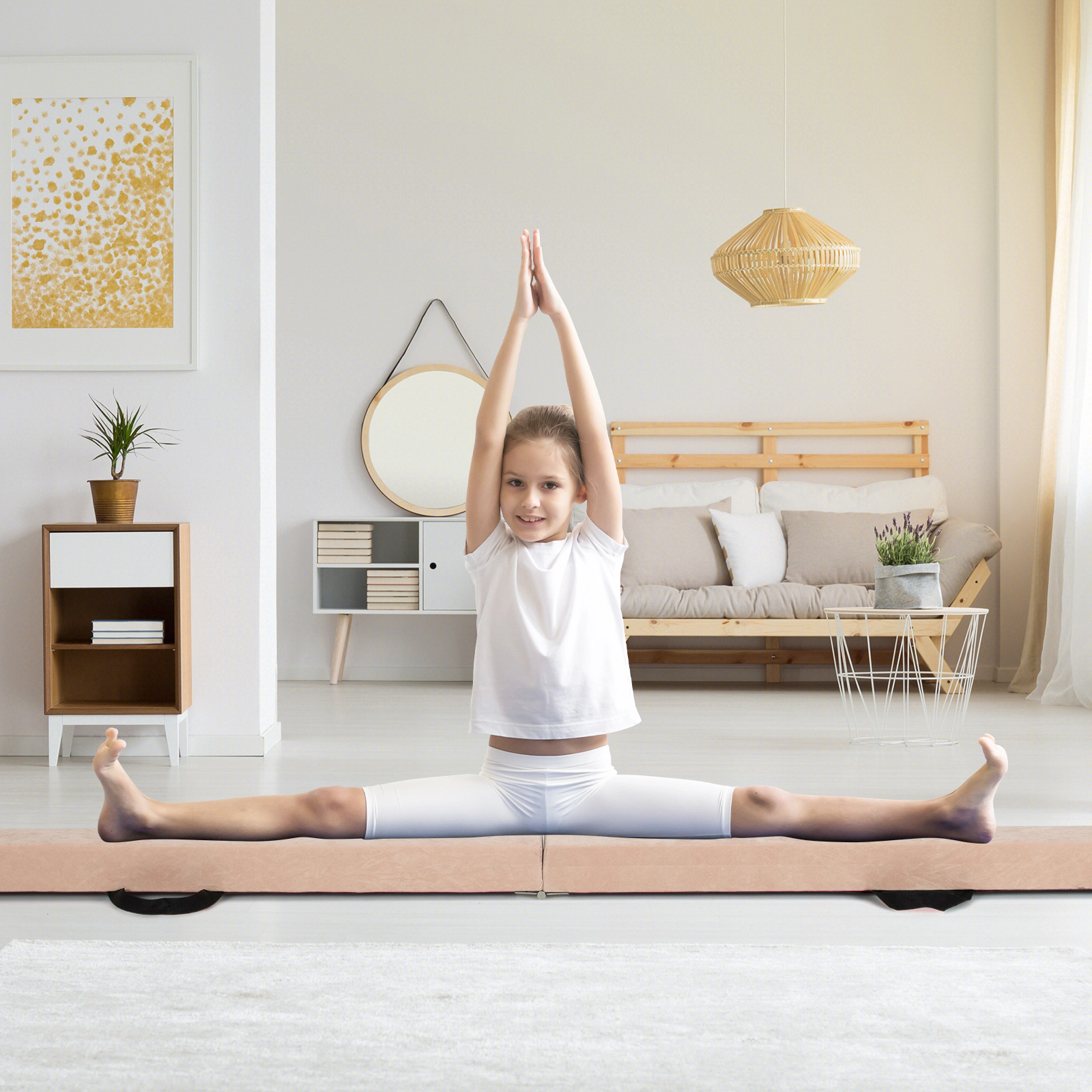 SUGIFT Kids Brown 9-ft Folding Balance Beam with Suede Cover and Anti-Slip PVC Base Ages 3-10 160-lb User Capacity