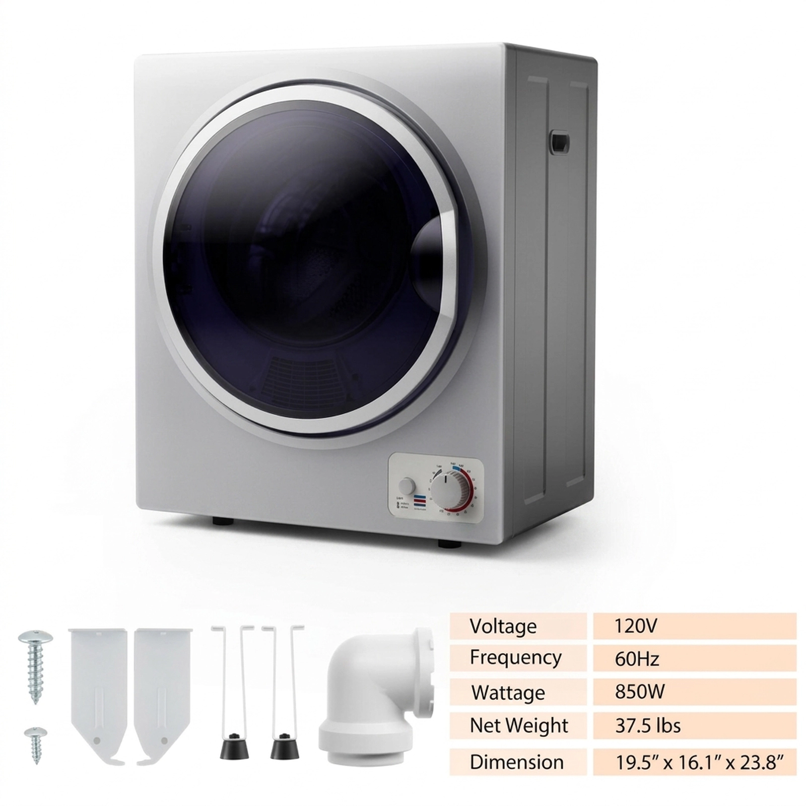 SUGIFT 1.5 cu ft Compact Electric Clothes Dryer 5.5-lb Dry Capacity 850W Wall-Mountable Silver