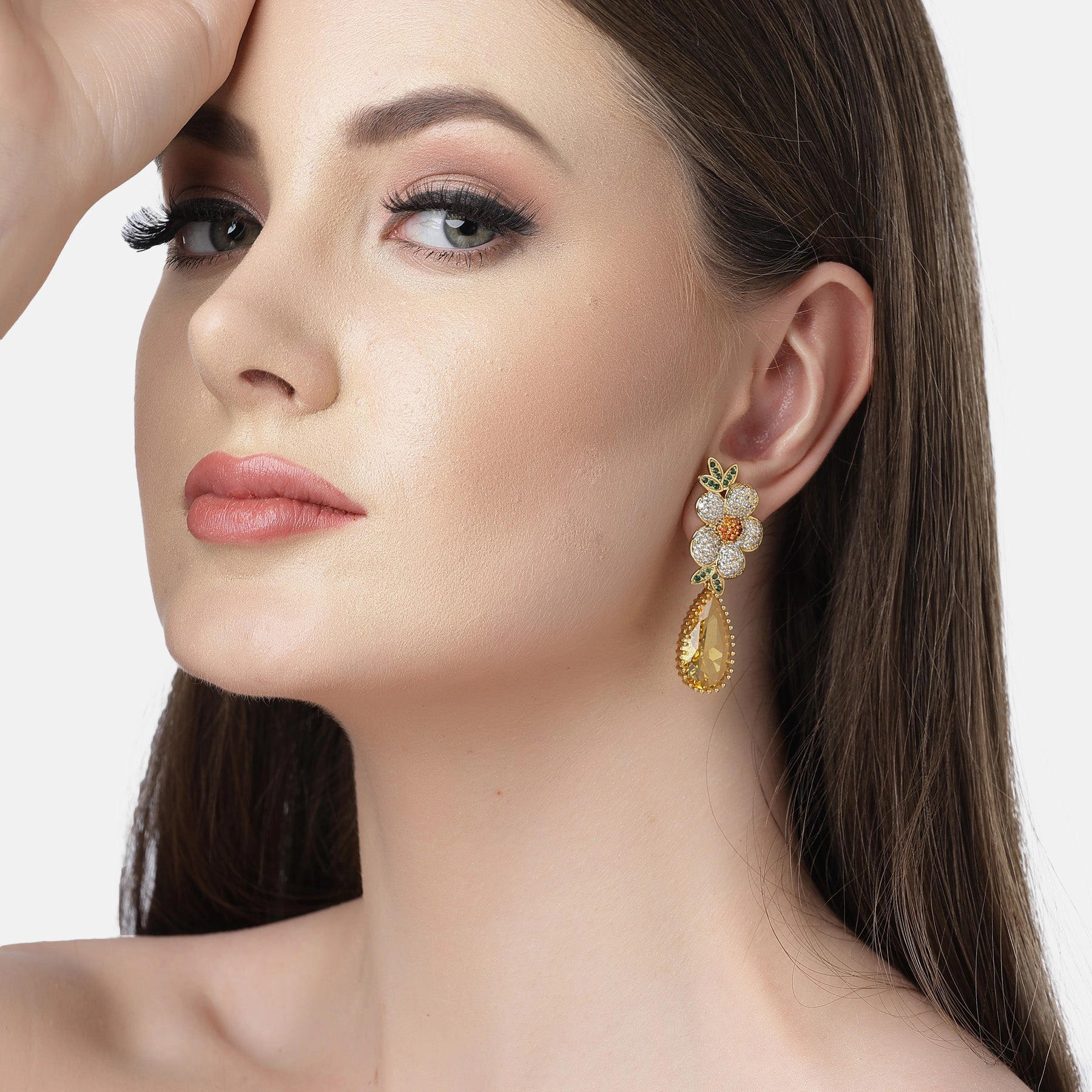 AGP PARIS Womens Diva Collection Beautiful Floral Zirconia Drop Earrings