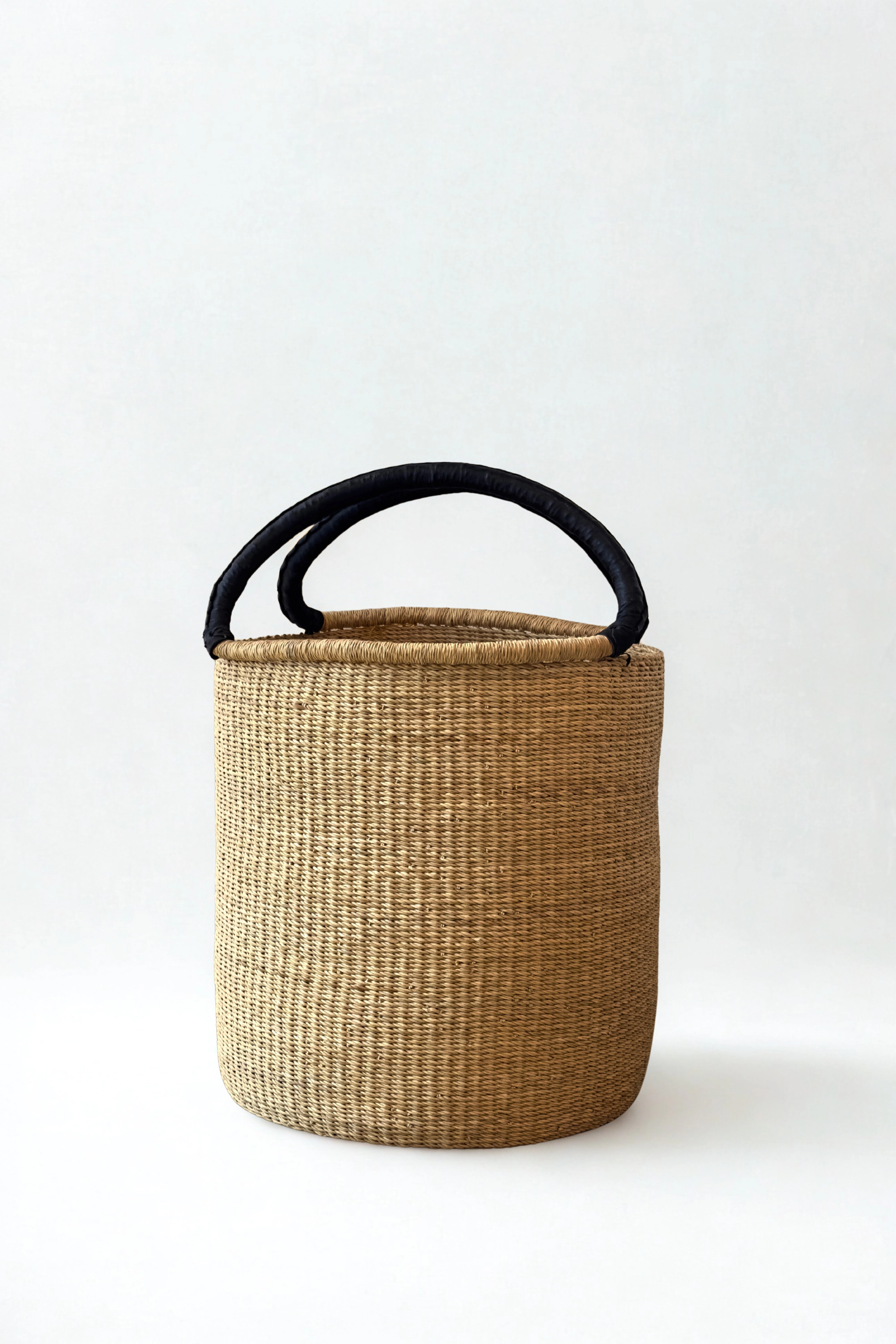 Mbare Handwoven Double Weave Hamper Basket with Leather Handles