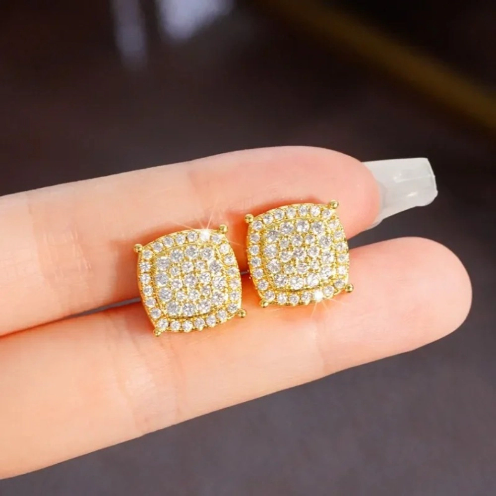 Wardrobe Whimsy Square Pave Set Cubic Zirconia Hip Hop Stud Earrings