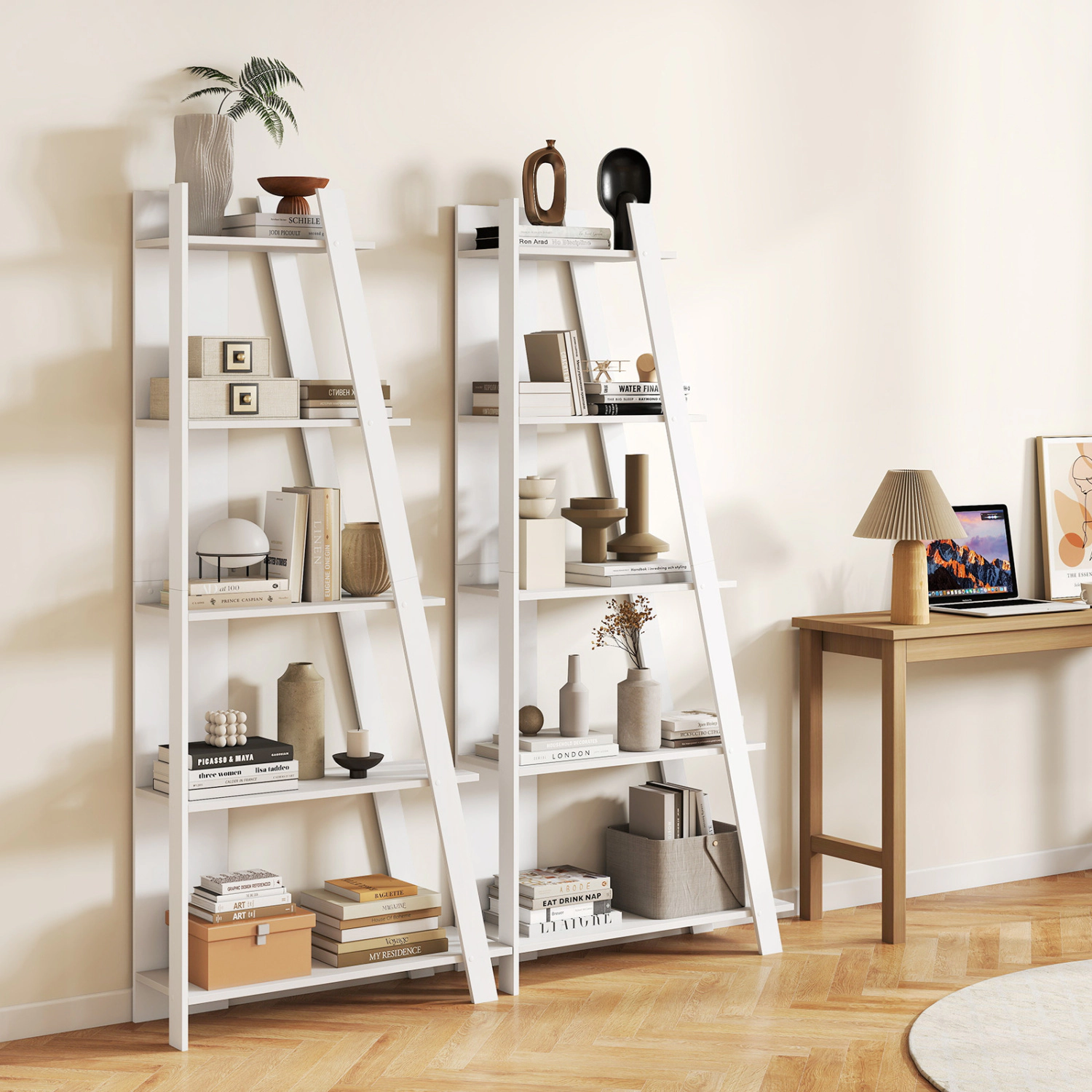 LJG 5-Tier Modern Bookshelf Narrow Vertical Display Shelf for Small Space