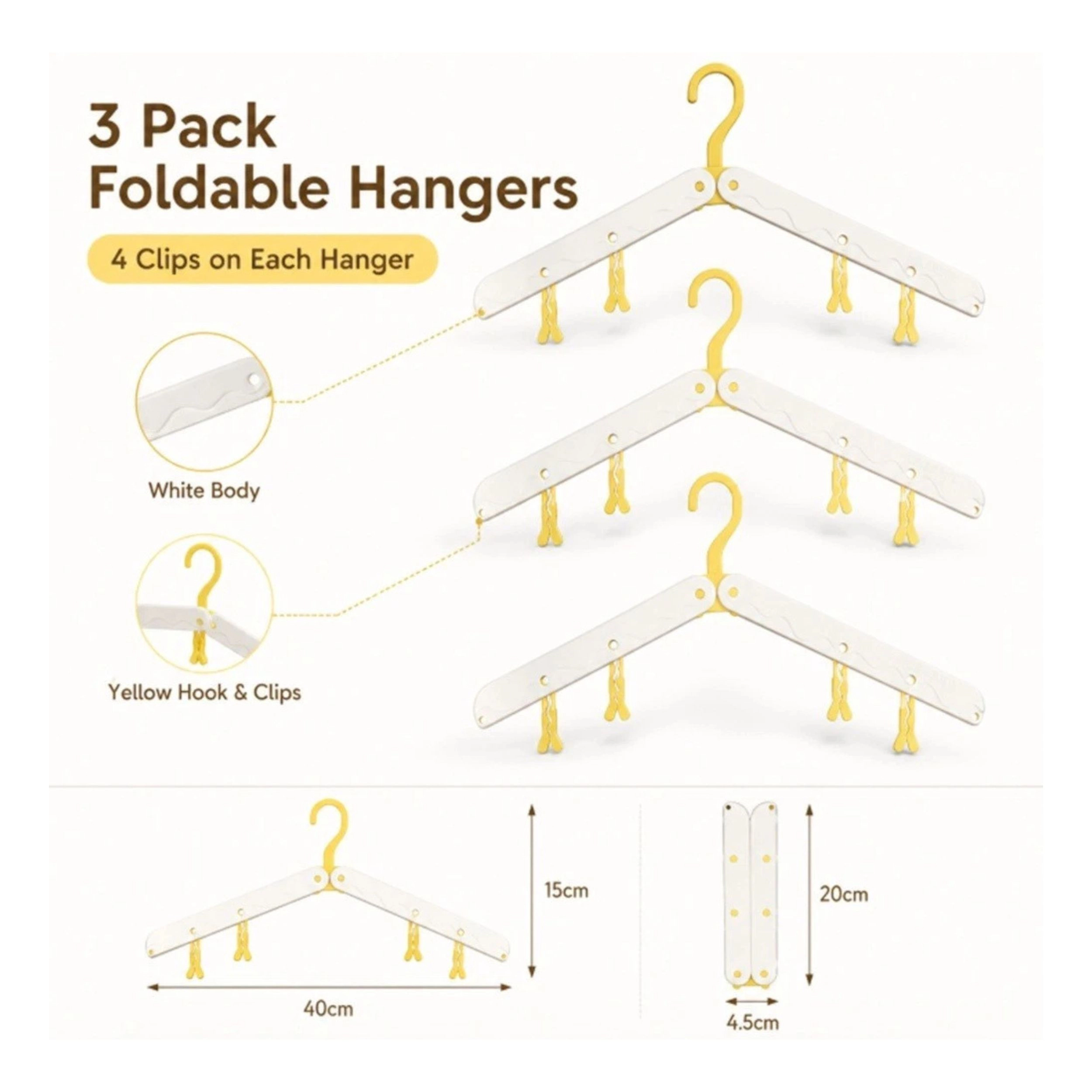 Home Collection Pack of 3 Foldable Travel Hangers Collapsible Space Saving Hangers