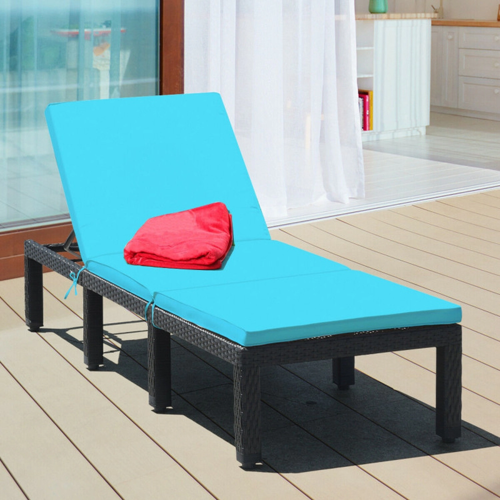 SUGIFT 6-Position 2-in Cushion PE Rattan Steel Frame Chaise Lounge Chair 77-in x 25.5-in 355-lb Capacity Turquoise