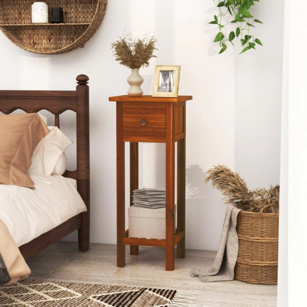 Hivvago 2 Tier Slim Nightstand Bedside Table with Drawer Shelf