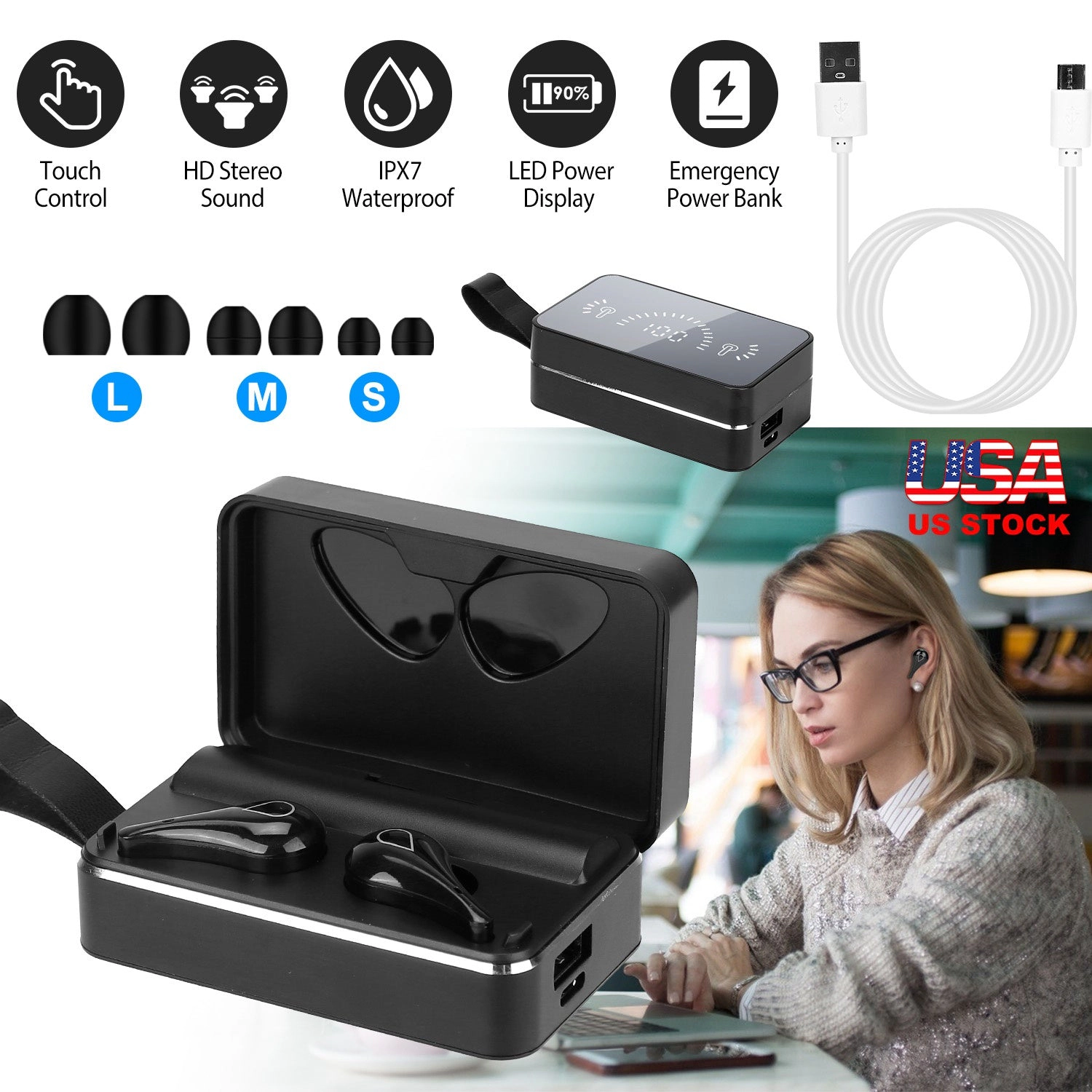 GBruno Wireless V5.0 Earbuds With Charging Case