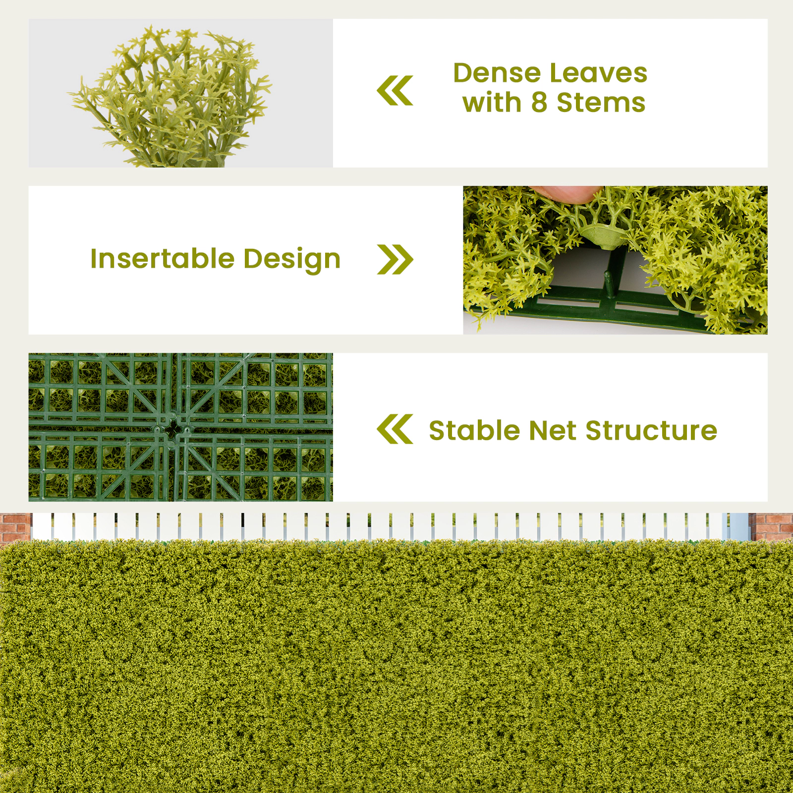 SUGIFT 12-Piece Artificial Grass Wall Panels 20 x 20-in PE Garden Trellis for Yard Balcony Light/Dark Green