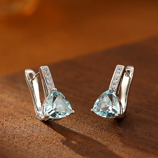 Premium Charms Womens Silver Tone Trillion Cut Light Blue Cubic ...