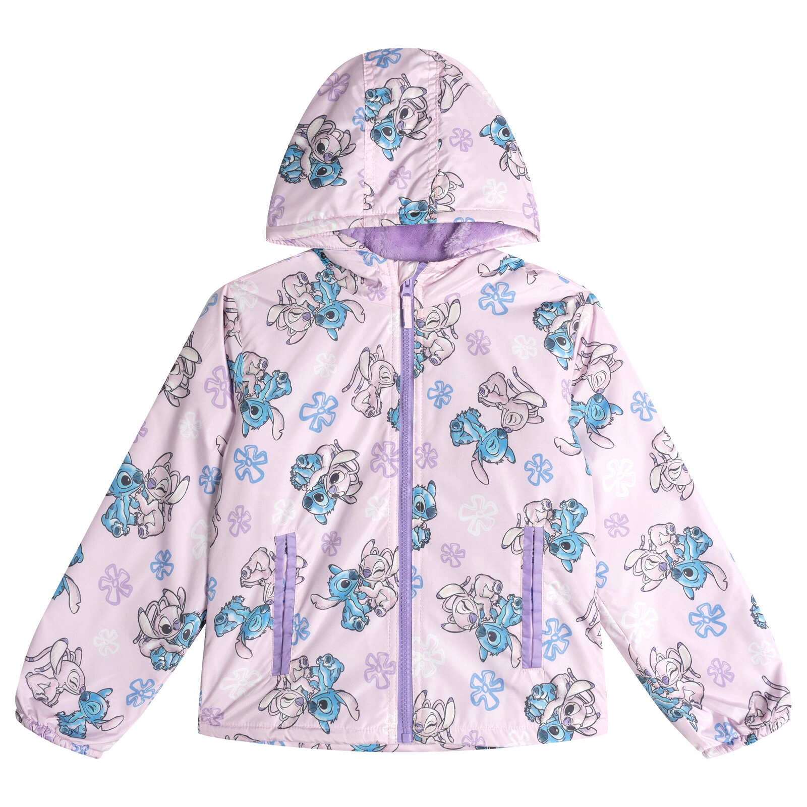 Disney Lilo & Stitch Girls' Hooded Zip-Up Rain Jacket