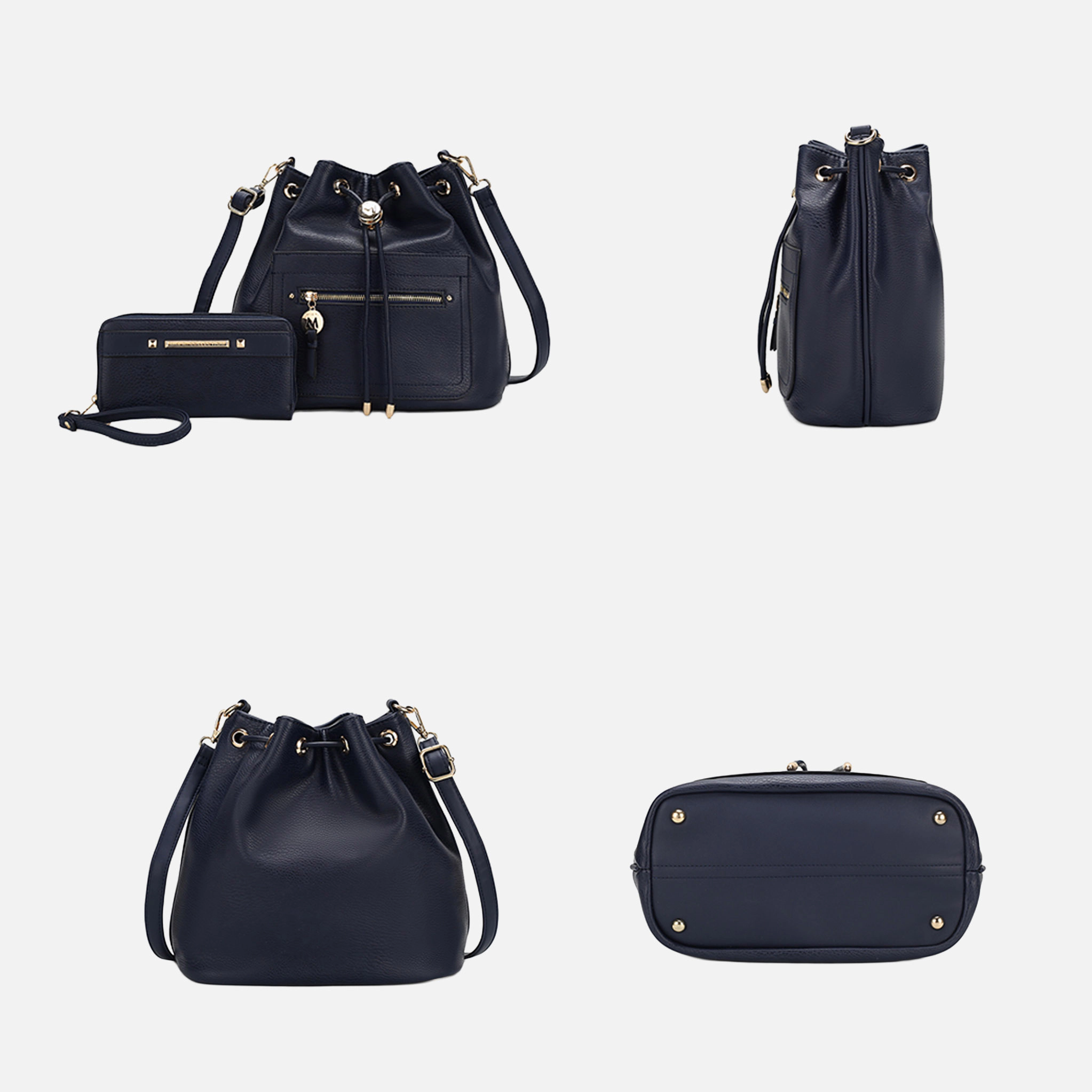 Mia K Collection Larissa Pebbled Vegan Leather Bucket Bag with Matching Wallet