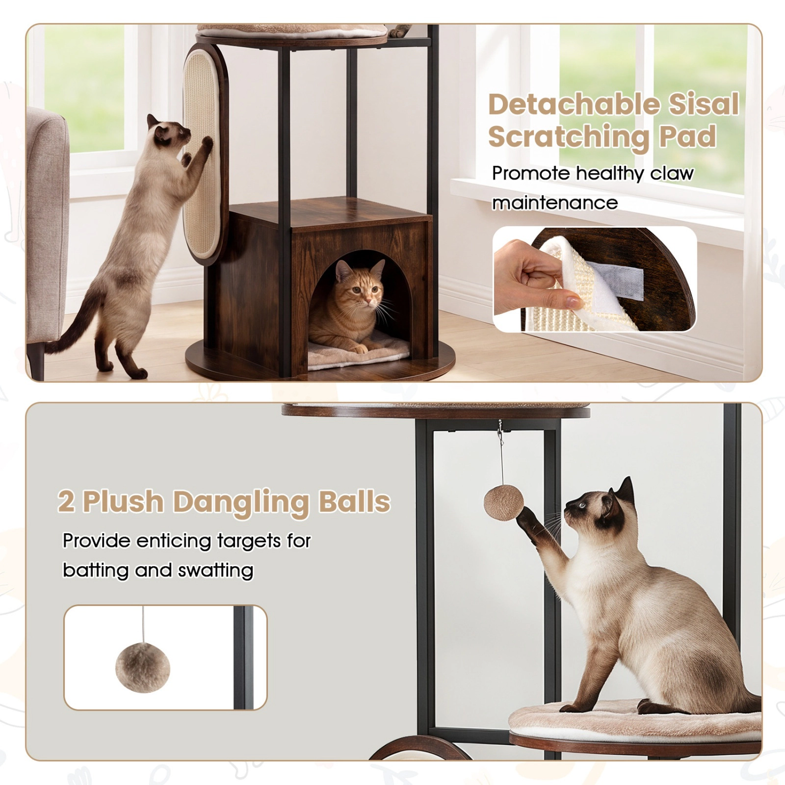 SUGIFT 72-in Tall Multi-Level Cat Condo Tree with Top Perch Platforms 22-lb Capacity Rustic Brown