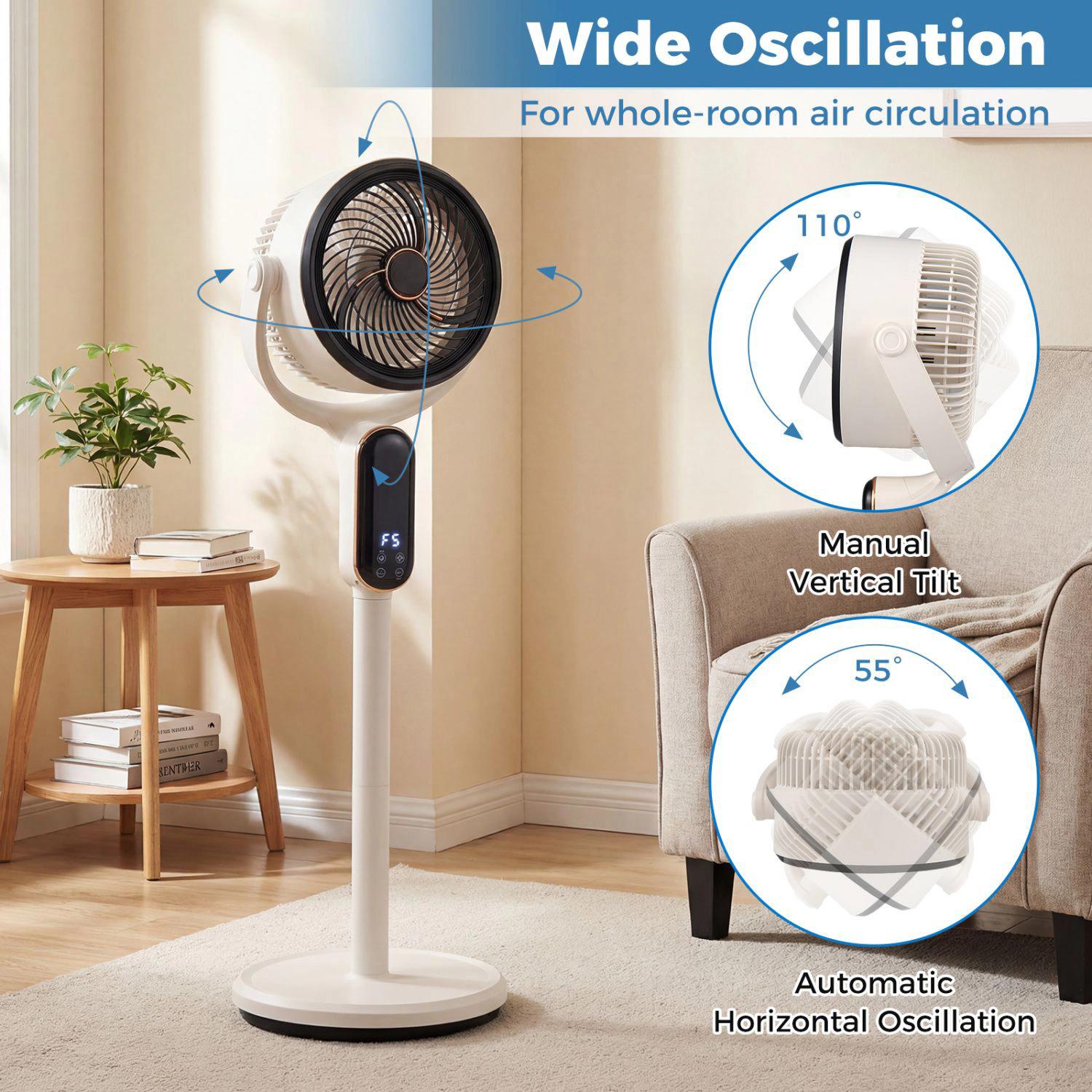 SlickBlue Adjustable Pedestal Fan with 900 CFM Powerful Airflow and Remote Control
