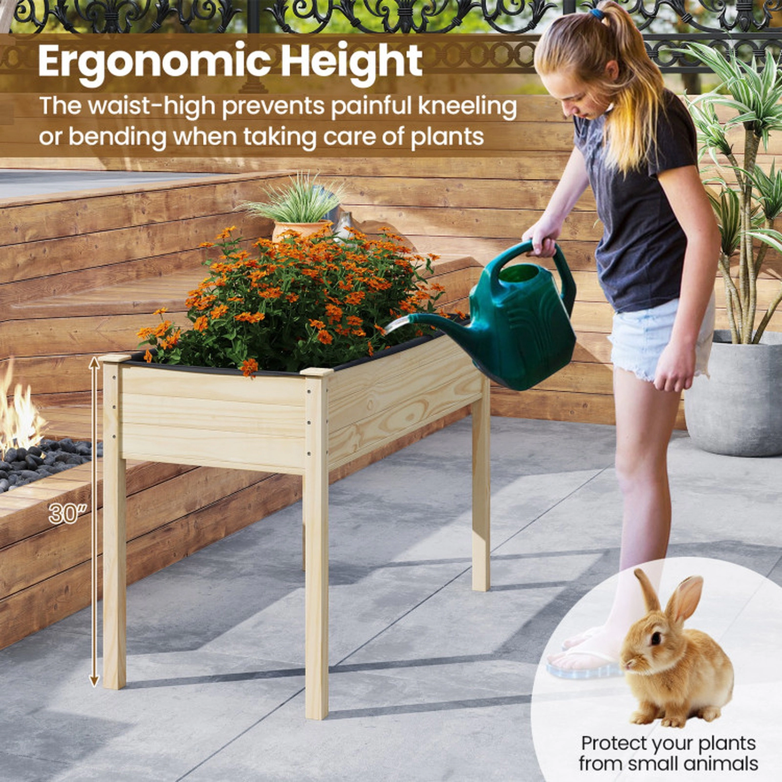 SUGIFT 47-in Wooden Raised Vegetable Garden Bed Elevated Planter 220-lb Capacity 30-in Tall Natural Gray 1-Pc Fir Wood