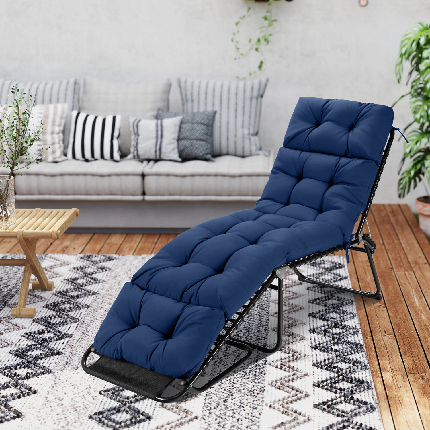 LJG 73"x22" Outdoor Lounge Chaise Cushion with High Back String Ties Set of 2