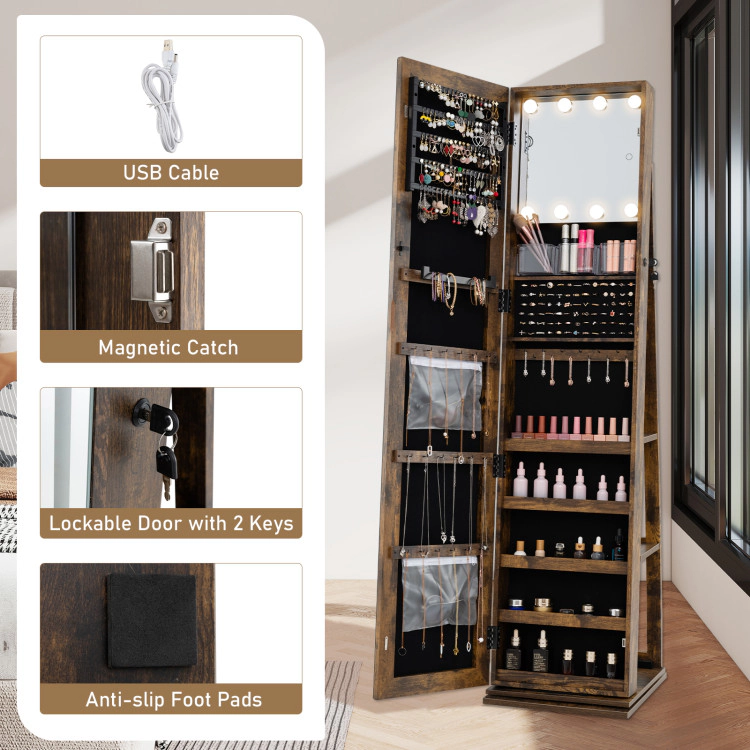 Hivvago 360 degree Swivel Jewelry Cabinet with Full Length Mirror