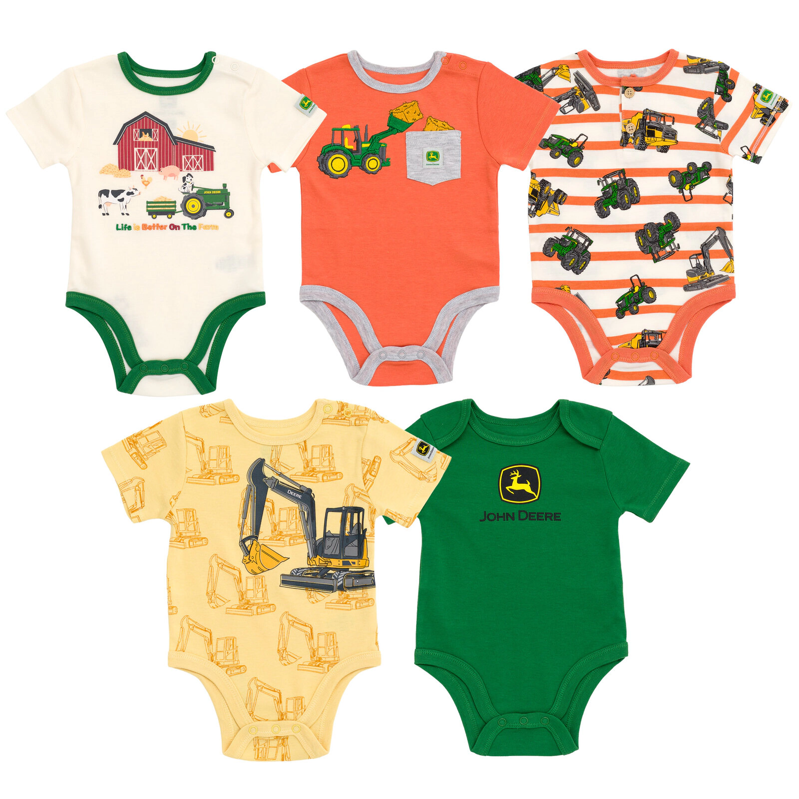 John Deere Baby 5-Pack Short Sleeve Bodysuits