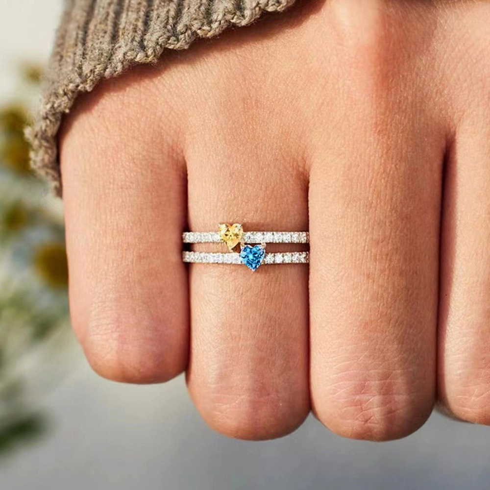 Personalized Double Heart Birthstone Ring