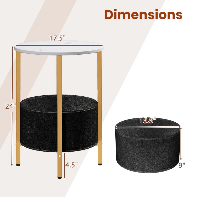 Hivvago Round 2-Tier Accent Table with Detachable Fabric Basket and Metal Structure