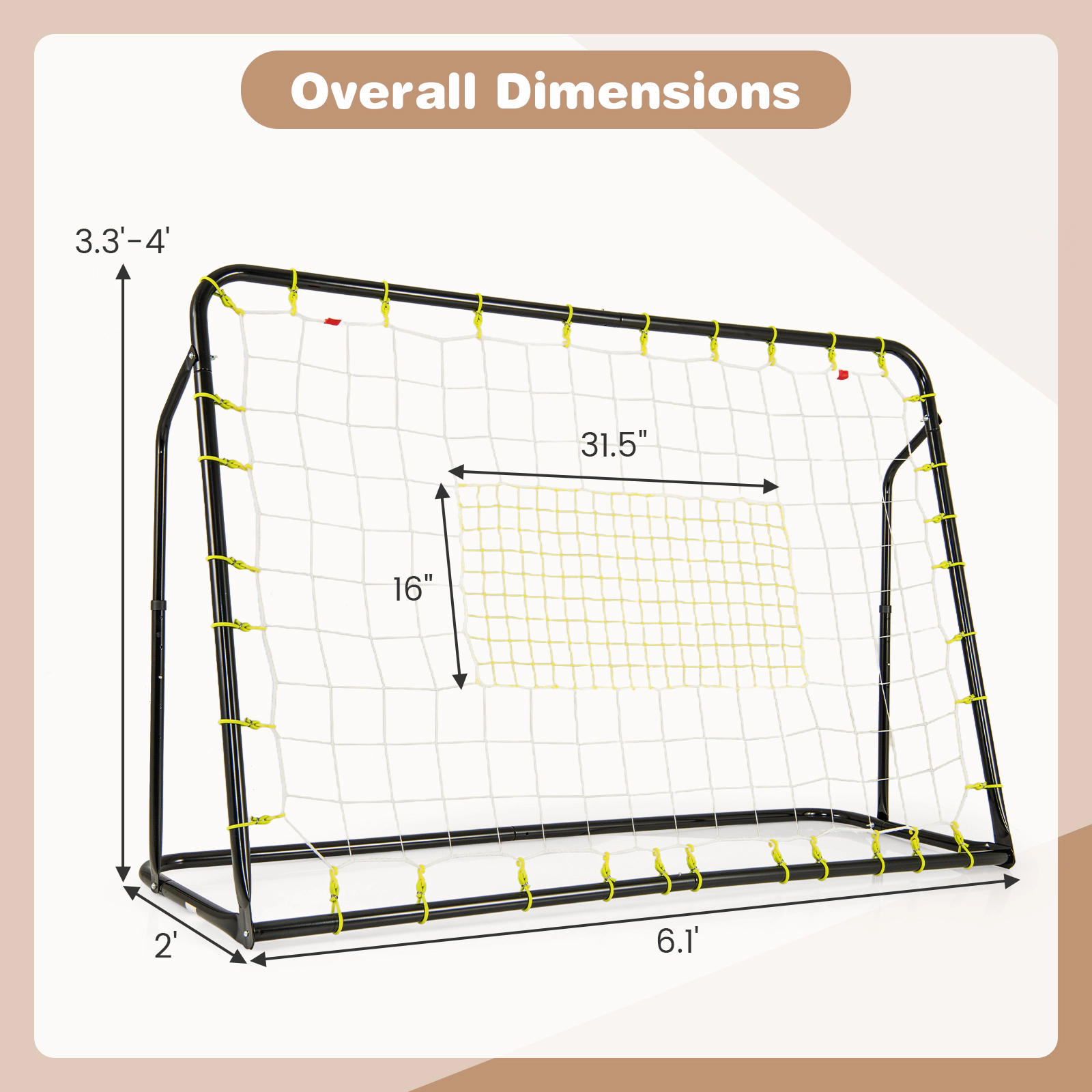 SUGIFT Kids 2-in-1 Soccer Rebounder and Goal Adjustable 40-48-in Height 31.5 x 16-in Rebound Net Ages 6+ Black/White
