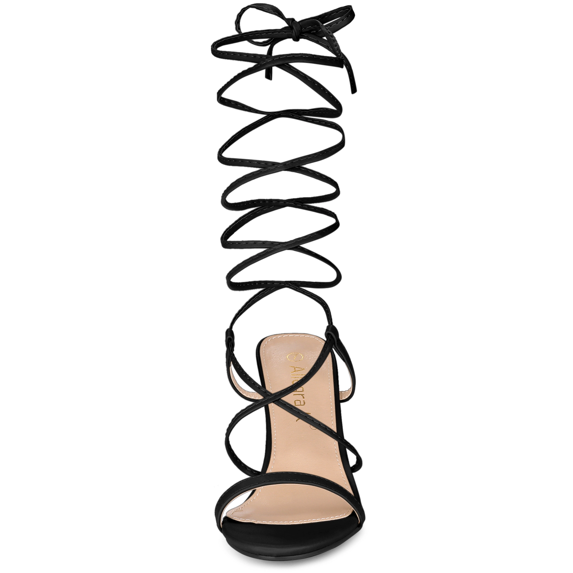 BLISSFUL STEP Women Open Toe Strappy One Strap Lace Up Chunky Heels Sandals