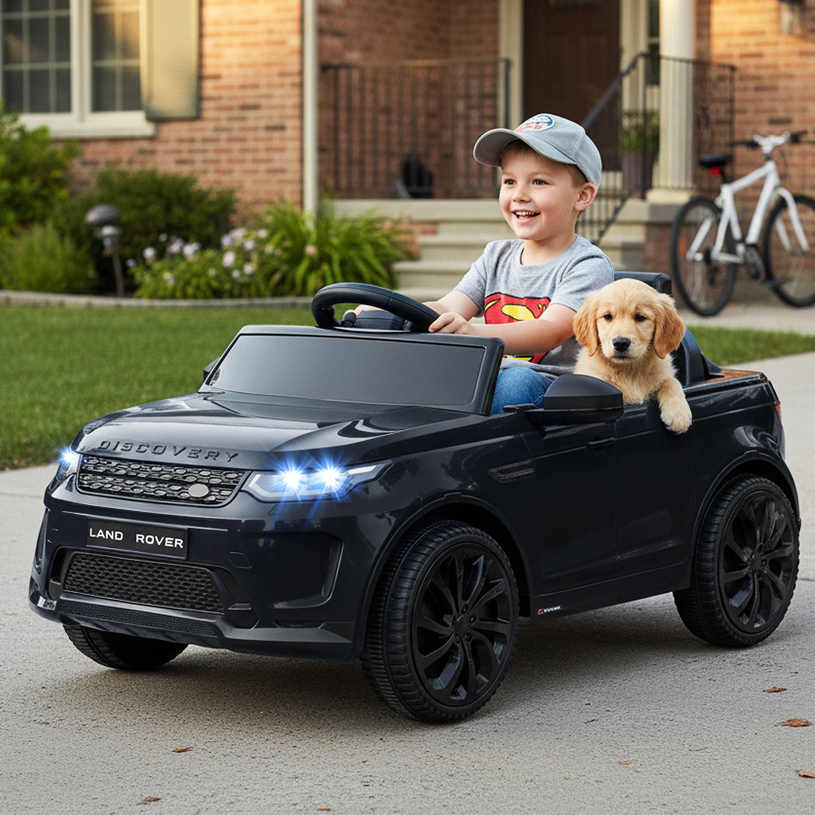SUGIFT 12V Black Kids Ride-On Car with Licensed Land Rover Body Remote Control and USB 38-in W 66-lb Rider
