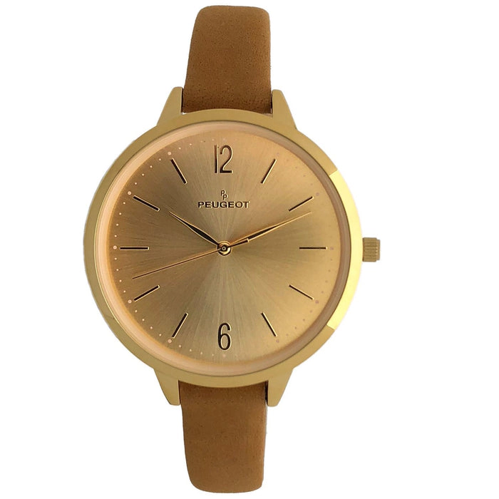 Peugeot Women's 38mm Tan Watch Minimalist Skinny 11mm Strap Watch