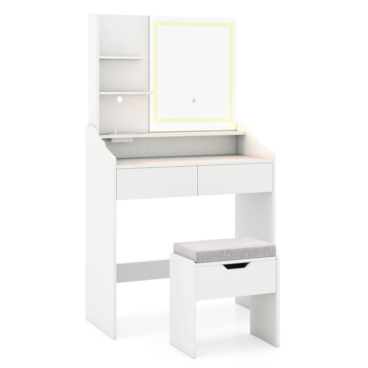 Hivvago Vanity Desk Led Lighted Makeup Table With 3 Color Modes