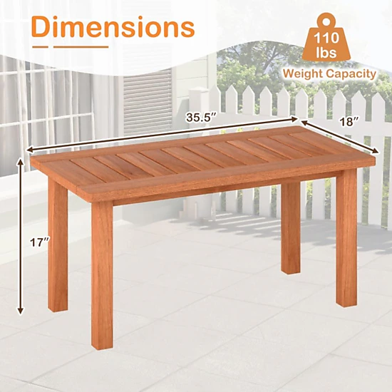 Hivvago Patio Coffee Table With Slatted Tabletop For Deck  Poolside