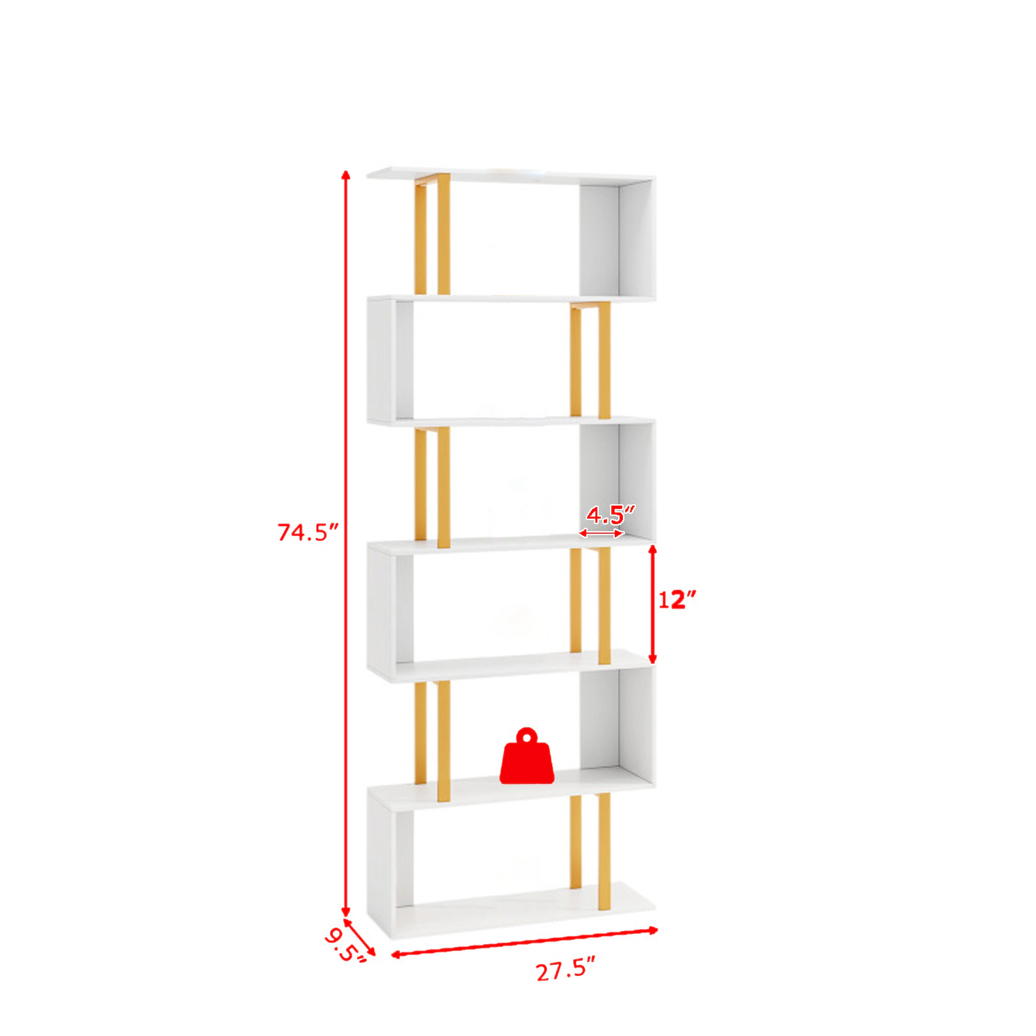 Hivvago Modern Geometric Bookshelf with Metal Frame and Open Shelves