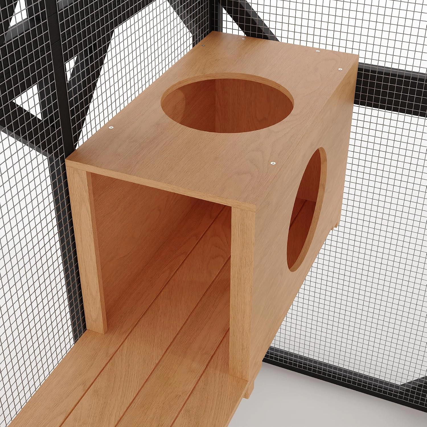 173x92.4x177cm Large Outdoor Wooden Catio Enclosure, Walk-In Cat Cage with Platforms, Black