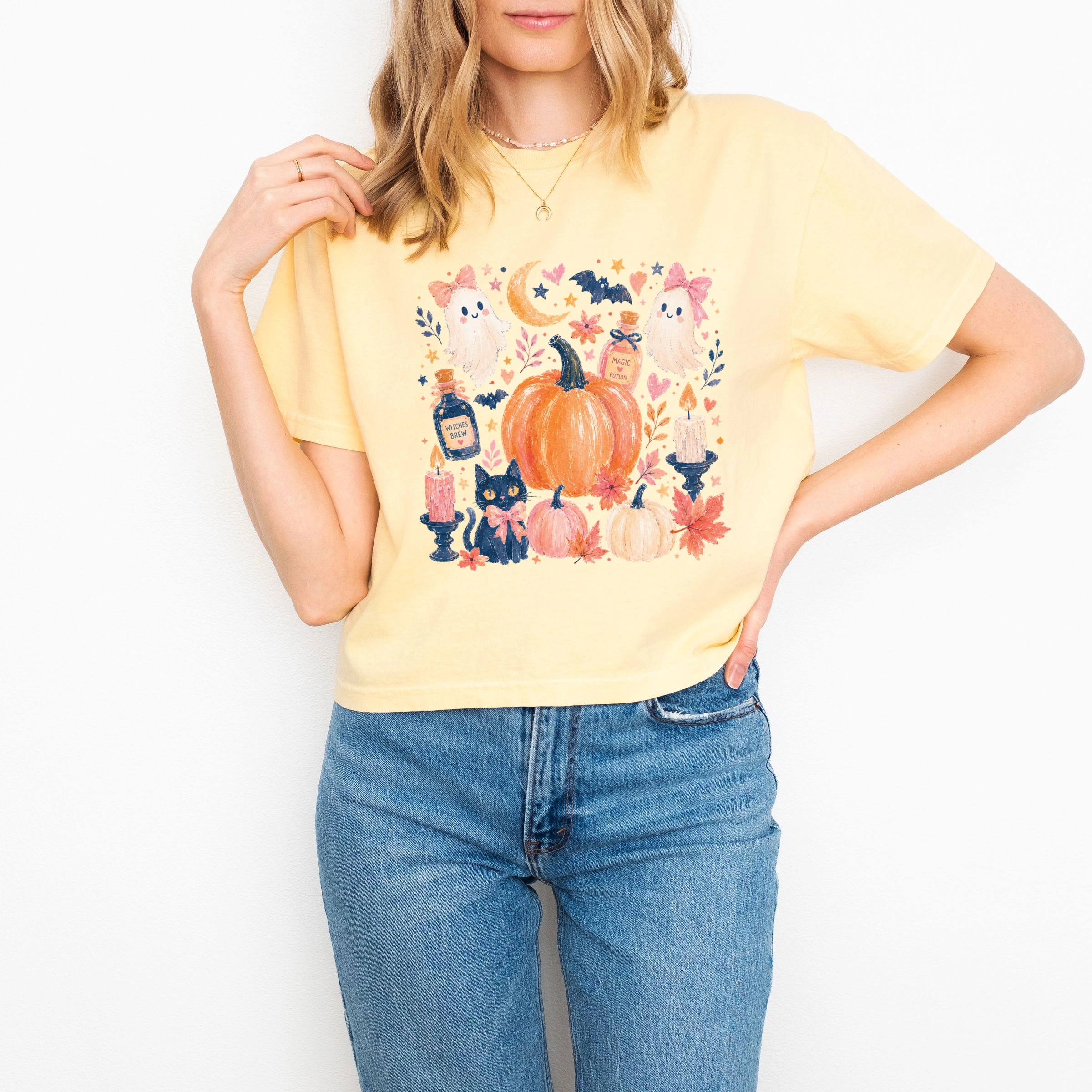 Simply Sage Market - Women's Boxy Crop Top Graphic T-Shirt Coquette Halloween Floral