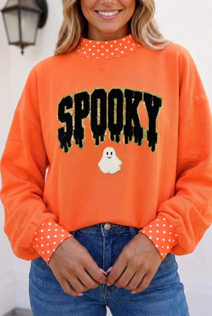 Threaded Pear Tayla Trim Mock Halloween Sweatshirt