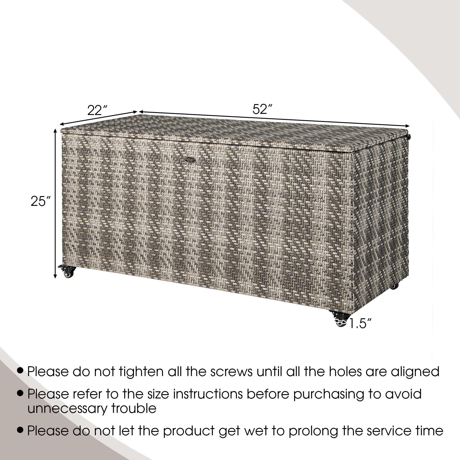 SUGIFT 96-Gallon 4 Wheels Waterproof Liner PE Wicker Outdoor Storage Box 52-in x 22-in x 25-in 35-lb Gray