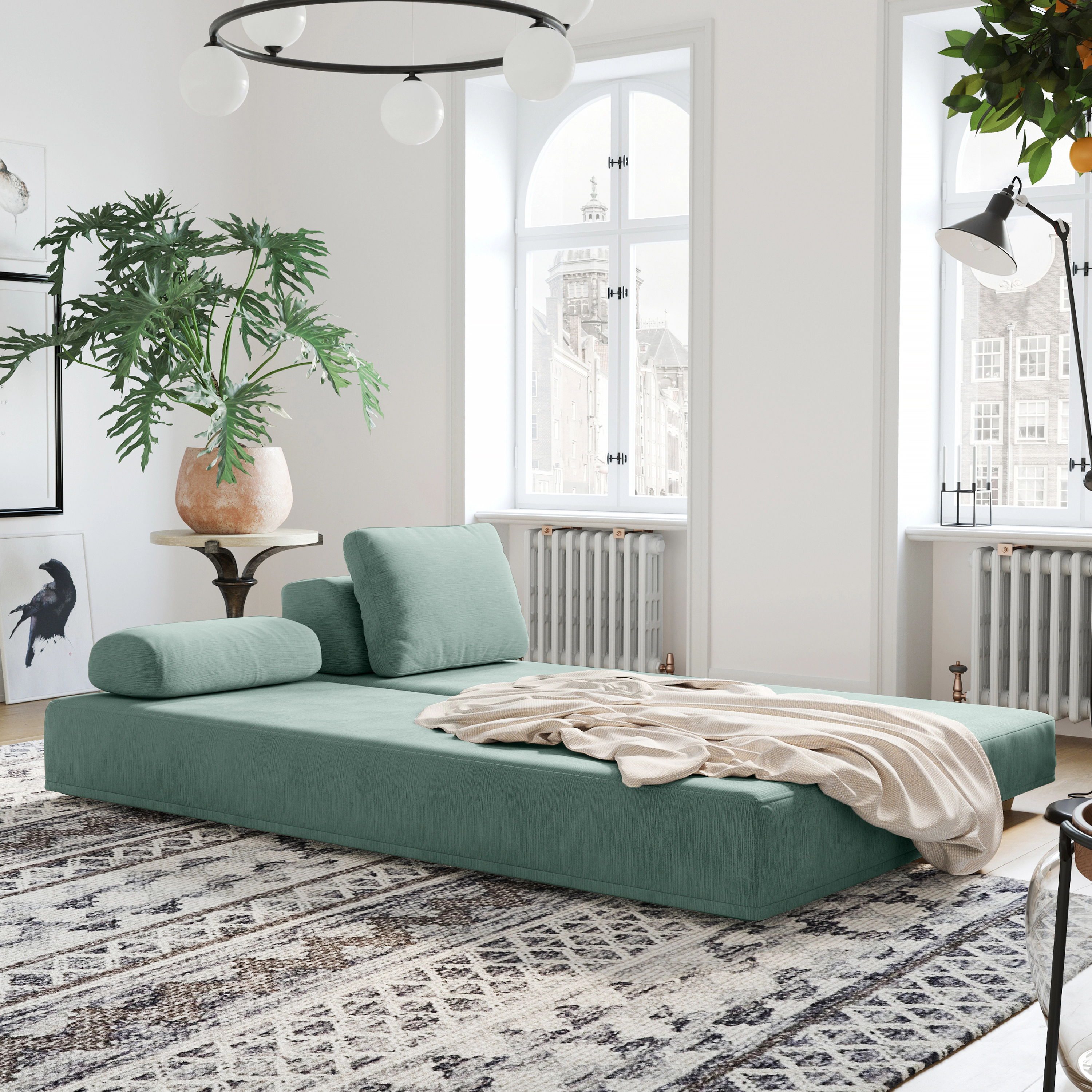 Balshan Daybed - Fold-Out Sleeper Chaise with Premium Memory Foam Queen-Size Mattress