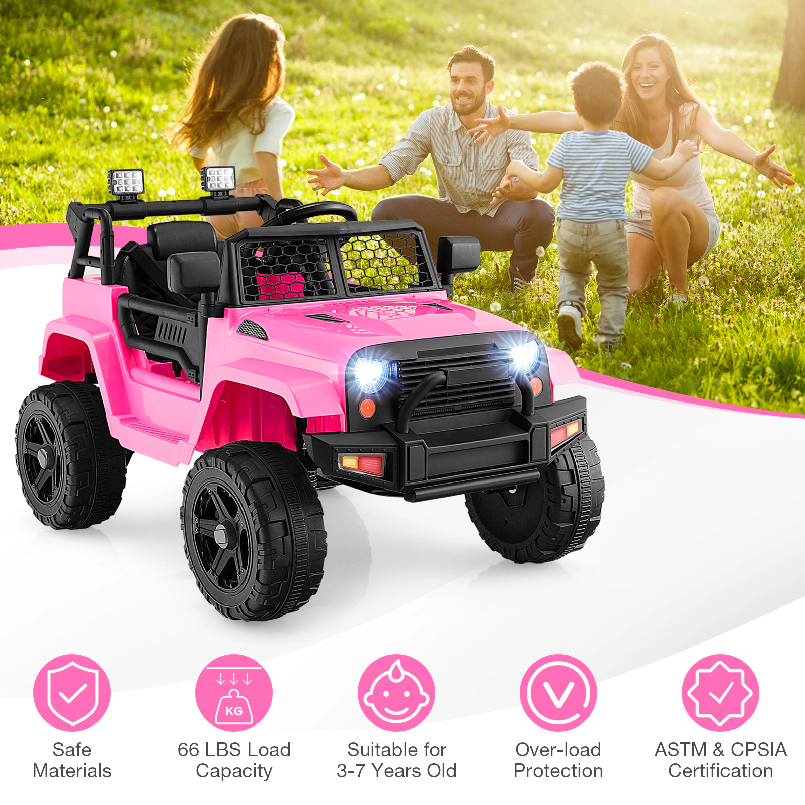 SUGIFT 12V Kids Ride On Truck Remote Control, Headlights & Spring Suspension 66-lb Capacity Ages 3-7 Seat Belt White