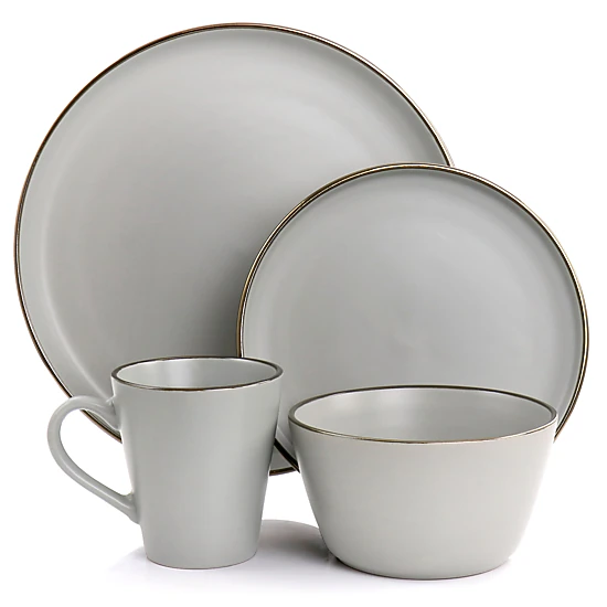 Elama Louis 16 Piece Stoneware Dinnerware Set in Matte Slate with Gold ...