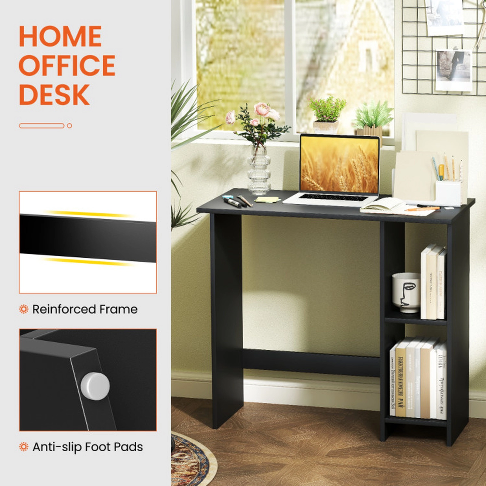 SUGIFT Space Saving Small Computer Desk with Storage and Adjustable Shelf 31.5-in Wide White