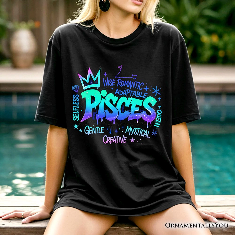 OrnamentallyYou Womens Pisces Graffiti Zodiac T-Shirt