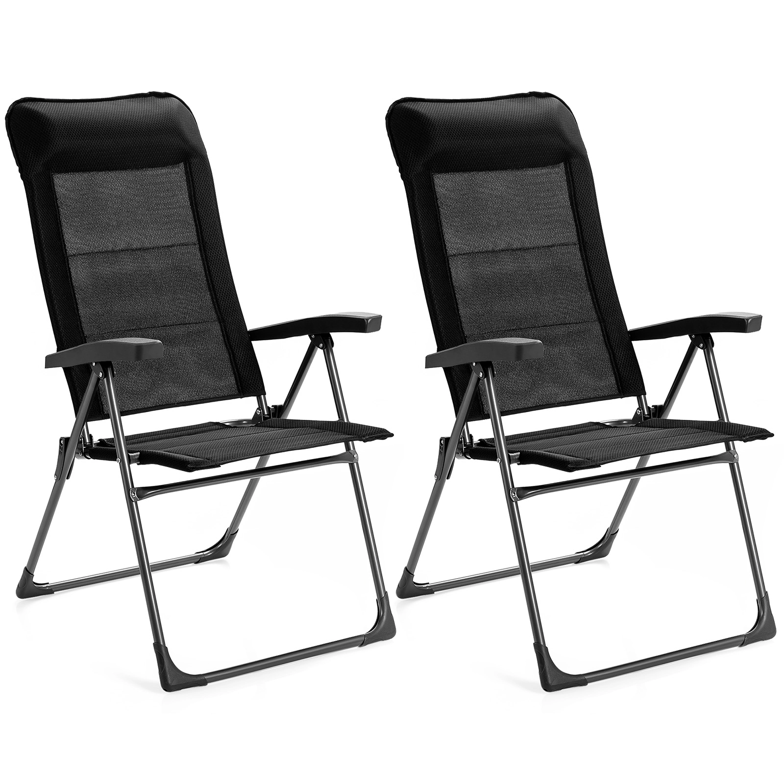 SUGIFT 2-Pc Portable Folding Patio Dining Chairs with Adjustable Backrest 330-Lb Capacity 28-in Chair Height Black