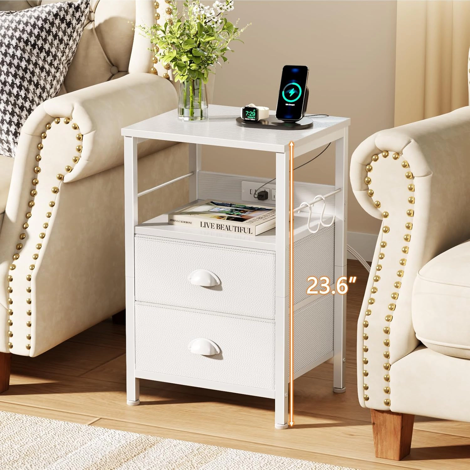 WZK Bedroom Bedside Table with Fabric Drawer