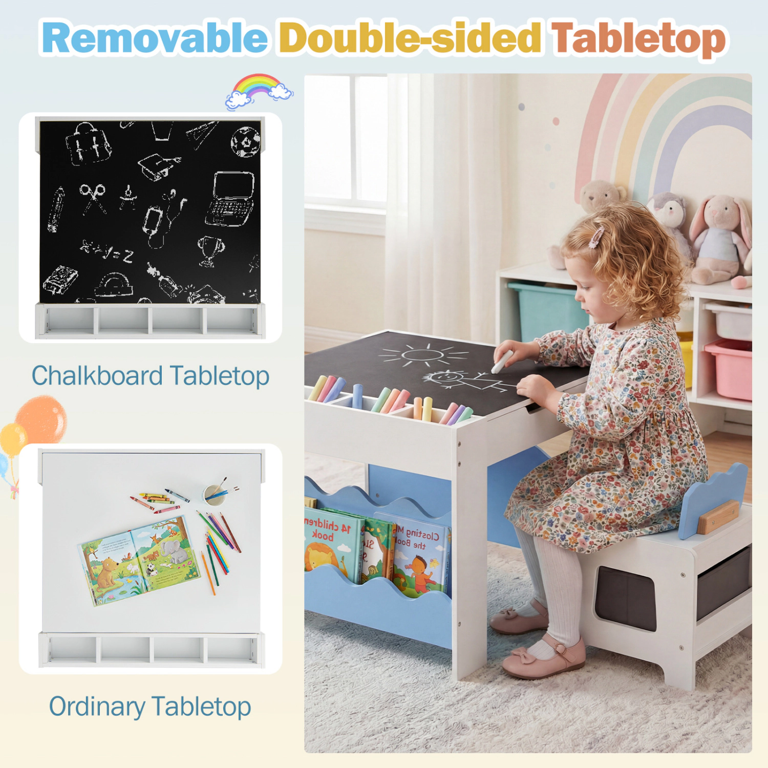 Hivvago Multi-Purpose Activity Kids Table And Chairs Set With Double-Sided Tabletop