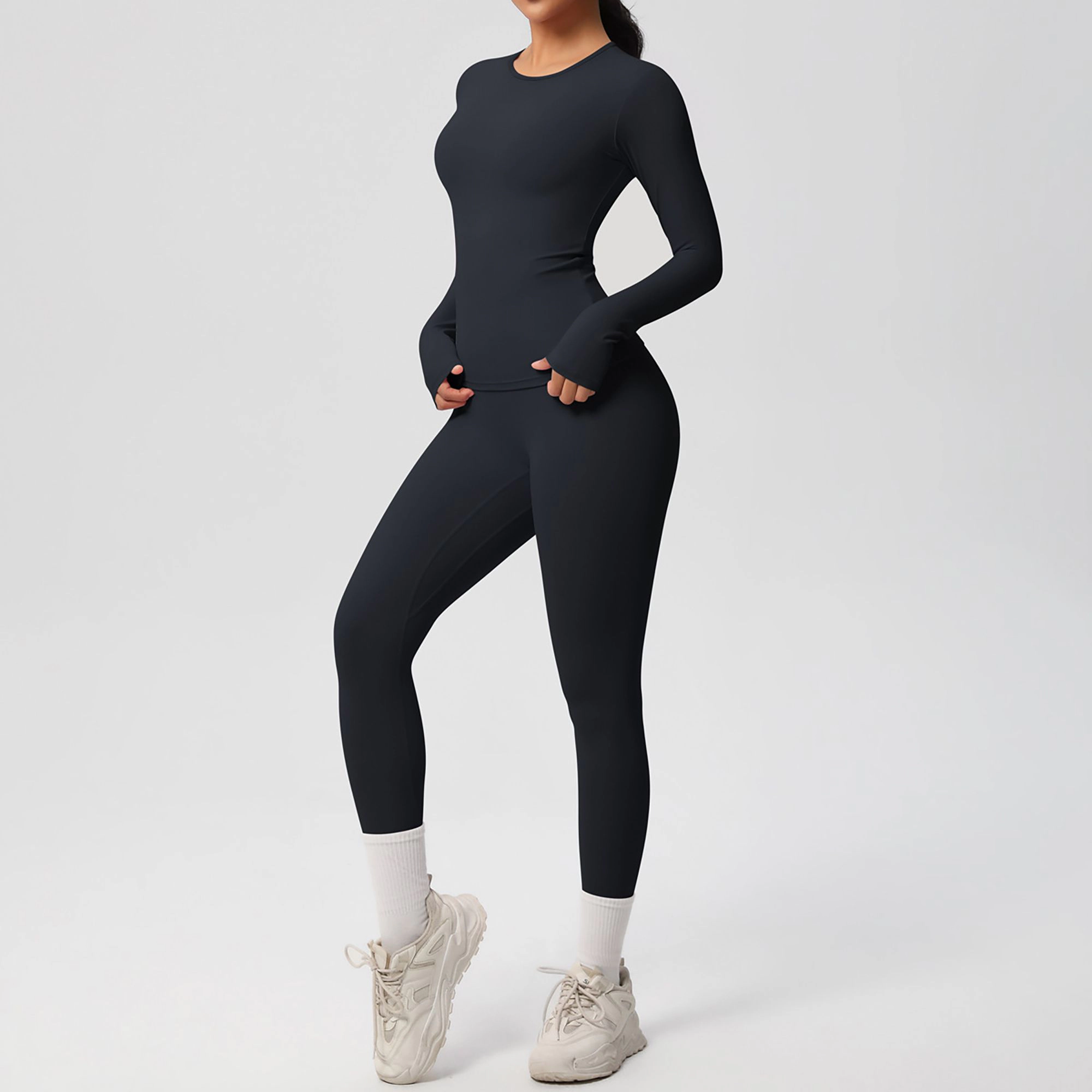 Anna-Kaci Women's Long Sleeve Crew Neck Top and High Waist Leggings Set with Slim Fit Design