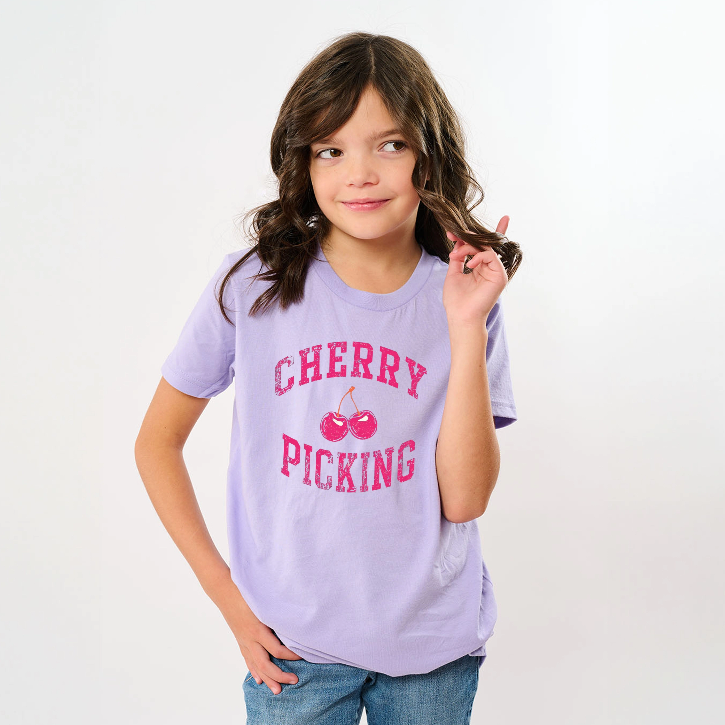The Juniper Shop - Cherry Picking Varsity Arched Youth Short Sleeve Graphic T-Shirt