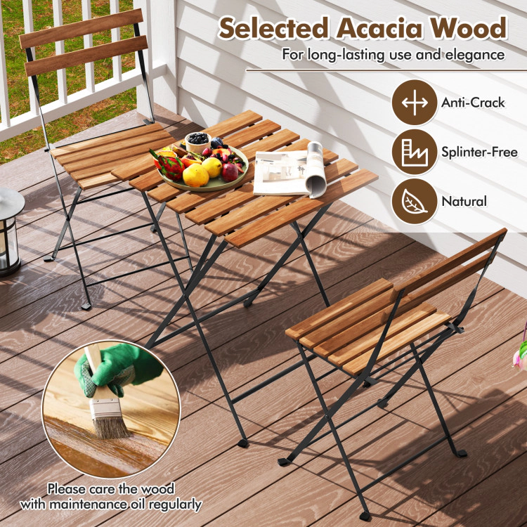 Hivvago 3 Piece Patio Acacia Wood Bistro Set With Slatted Seat And Tabletop