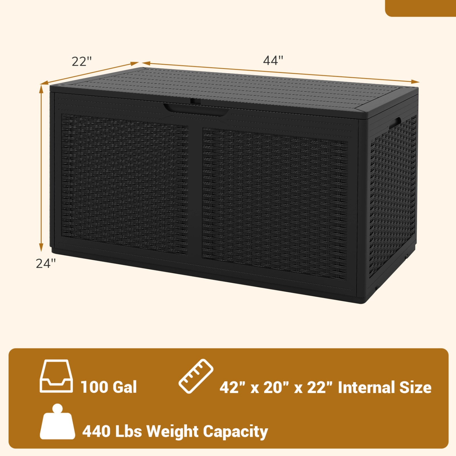 SUGIFT 100-Gallon Resin Deck Storage Box Waterproof Outdoor Bench 440-lb Lid Capacity 24-in Tall Black
