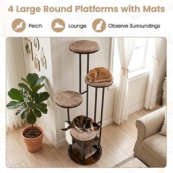SUGIFT 72-in Tall Multi-Level Cat Condo Tree with Top Perch Platforms 22-lb Capacity Rustic Brown