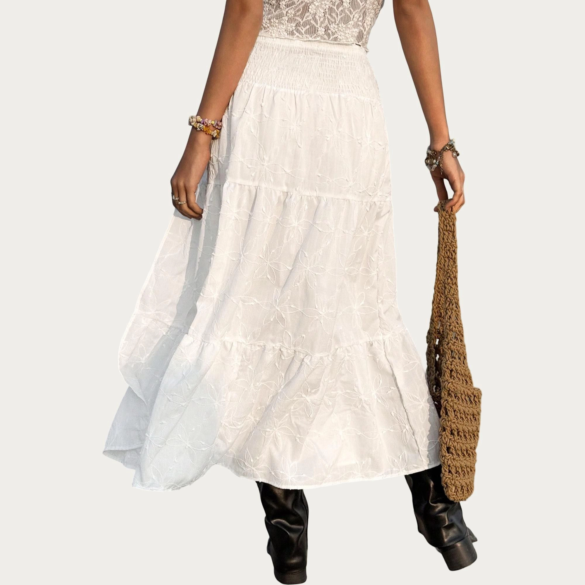 Anna-Kaci Women's Embroidered Floral Tiered Side Slit Maxi Skirt