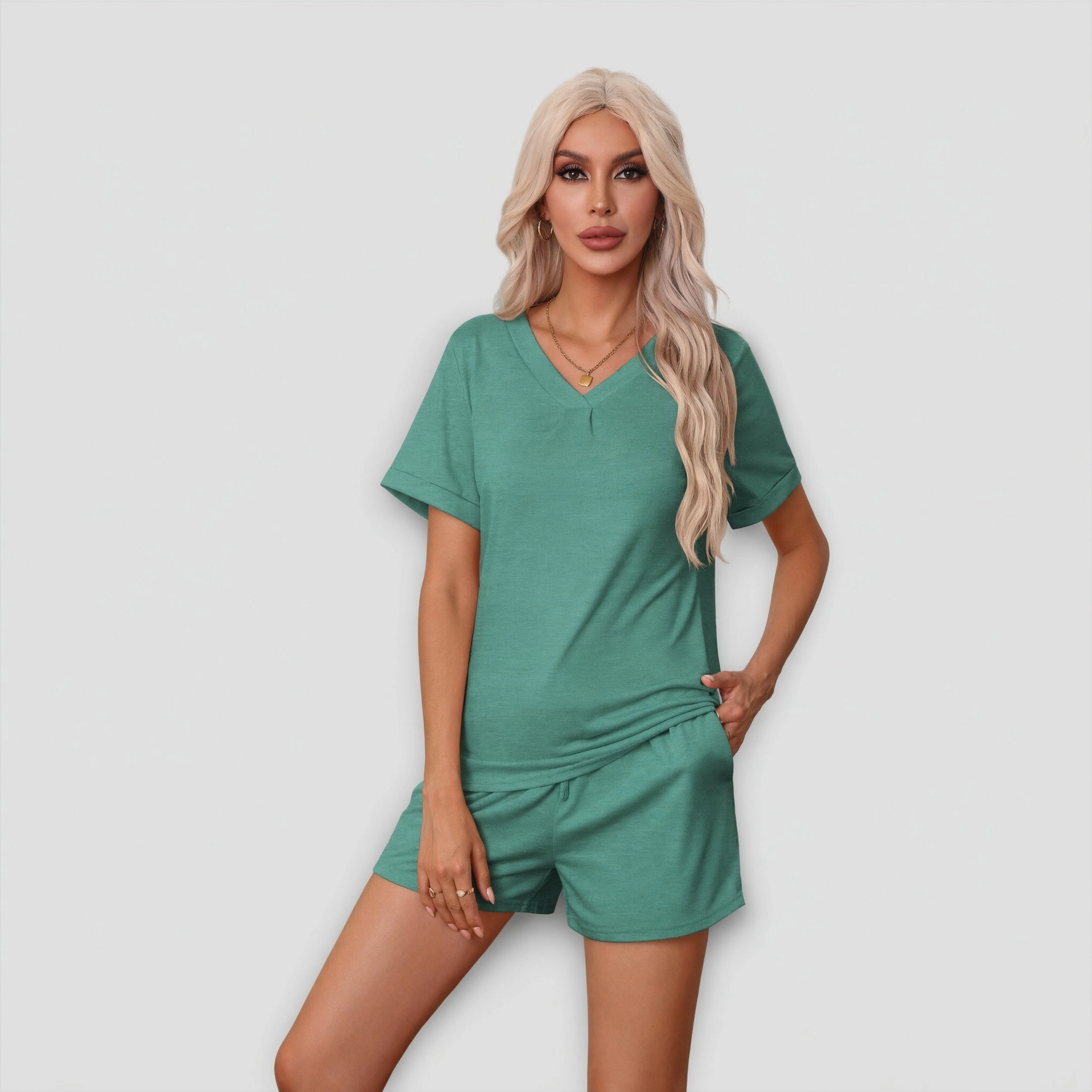 Ekouaer Pajamas Set Women's Short Sleeve 2 Piece PJ Sets V Neck Comfy Sleepwear Loungewear