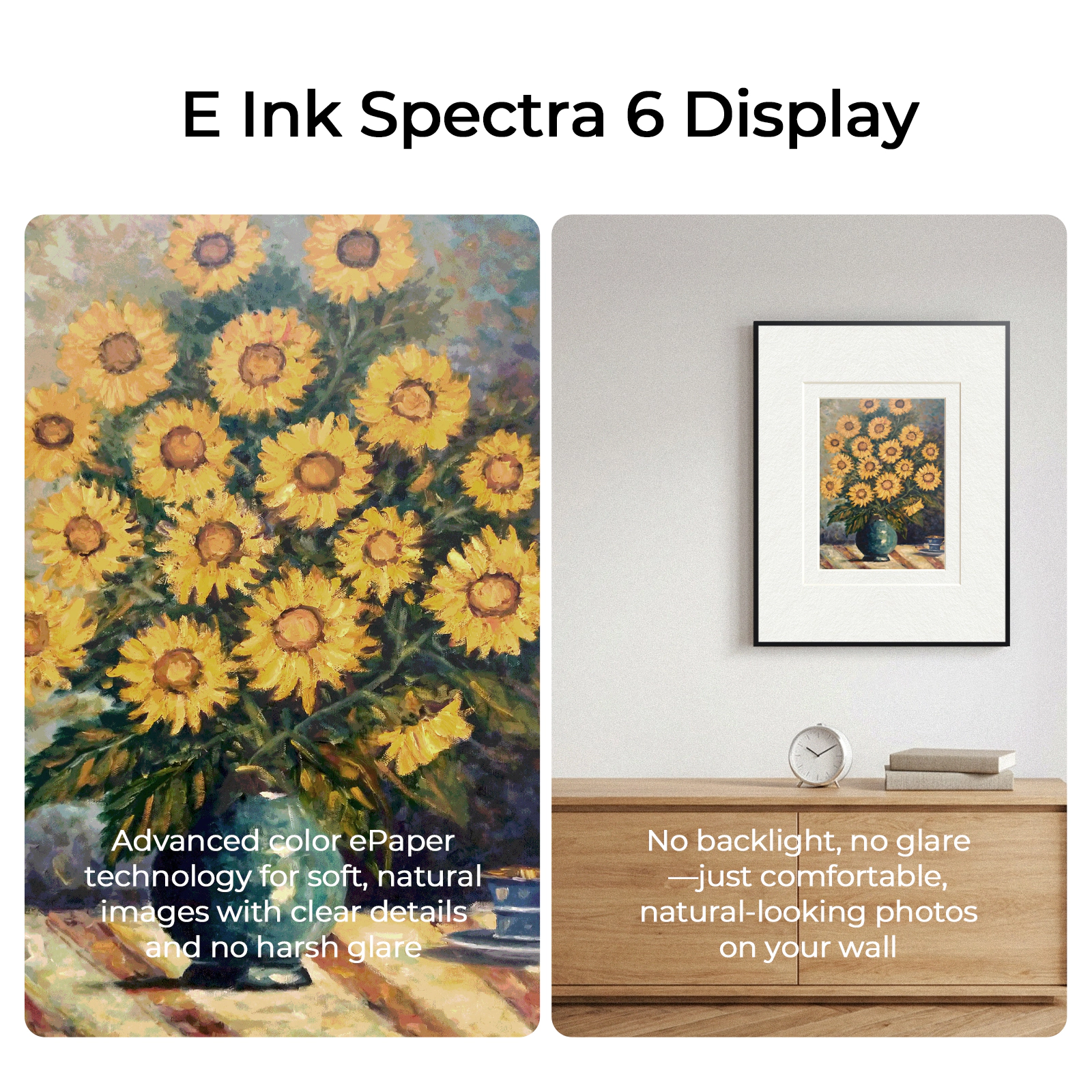 HUESSEN 13.3" Cordless E-Ink Metal Wall Art Frame Tap-to-Print